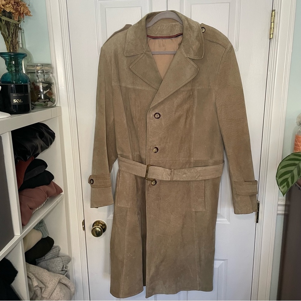 Vintage 100% Suede Leather the Olde Hide House Trench Coat 44
